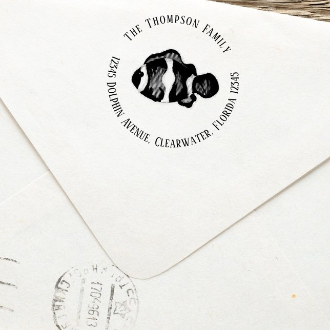 Family Name Return Address Tropical Fish Self-inking Stamp (Tropical Fish Return address stamp. )
