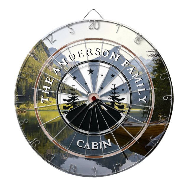 Family Name Rustic Cabin Photography Dartboard (Front)
