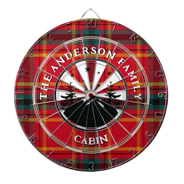 Family Name Rustic Cabin Plaid Dartboard (Front)