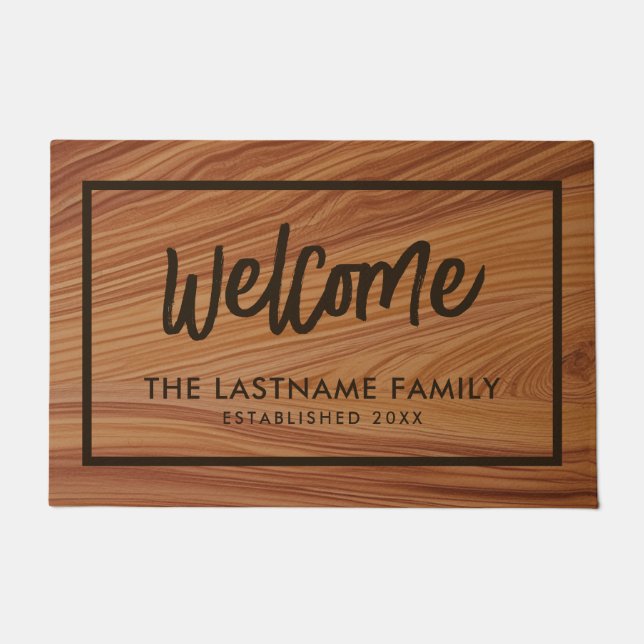 Family Name - Rustic Modern Wood Print Doormat (Front)