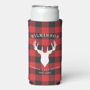 Family Name Rustic Plaid Lake House Seltzer Can Cooler