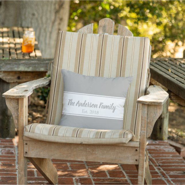 Family Name Script Grey and White Year Est. 20xx Cushion (Chair)