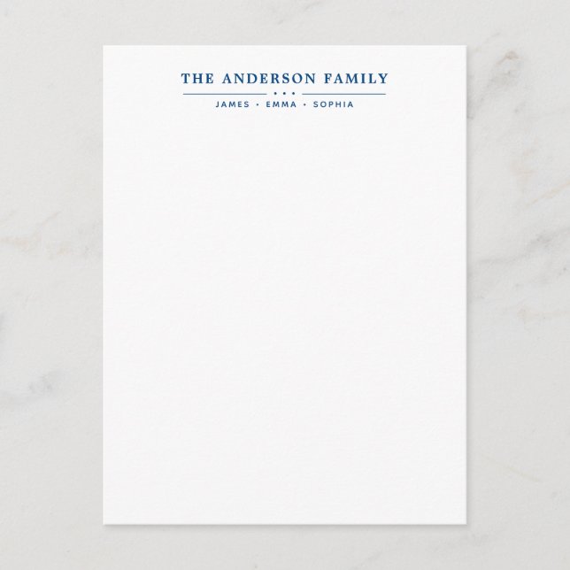 Family Name Script Navy Blue Typography Postcard (Front)
