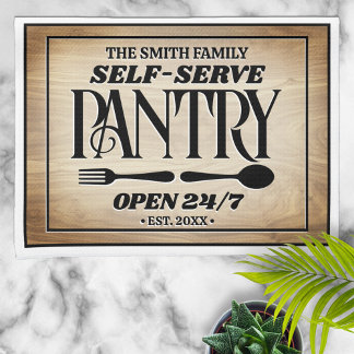 Family Name Self Serve Pantry Hours Sign Tea Towel