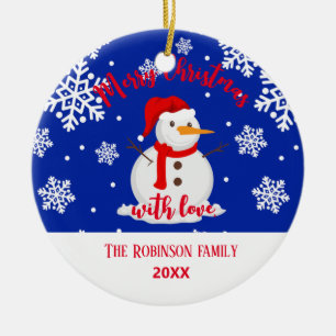 family name snowman  ceramic tree decoration