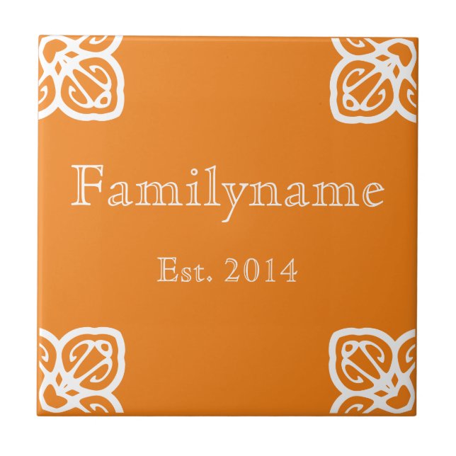 Family Name - Spanish White on Blue Ceramic Tile (Front)