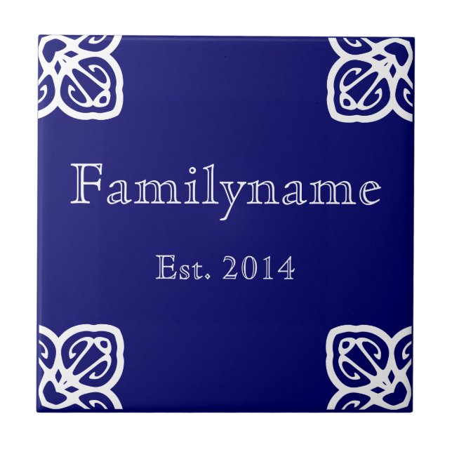 Family Name - Spanish White on Blue Tile (Front)