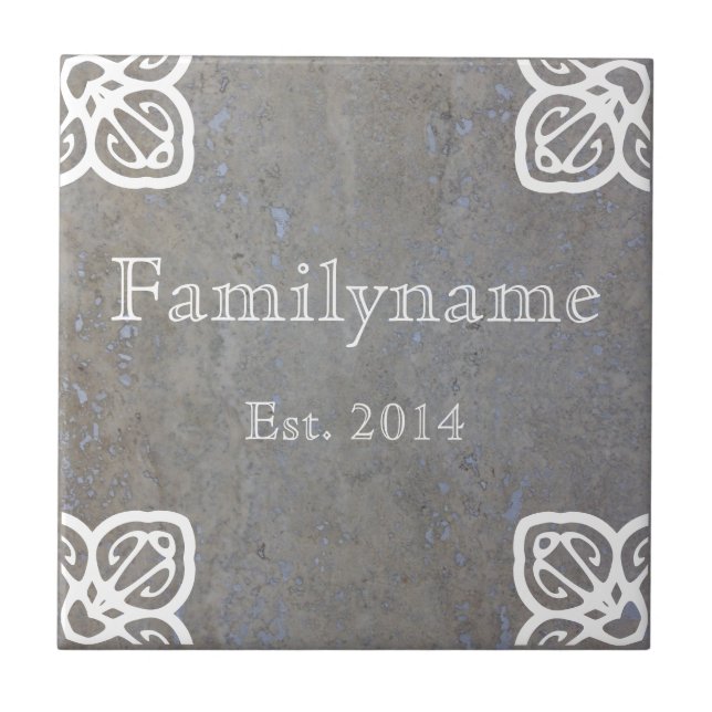 Family Name - Spanish White on Travertine Tile (Front)