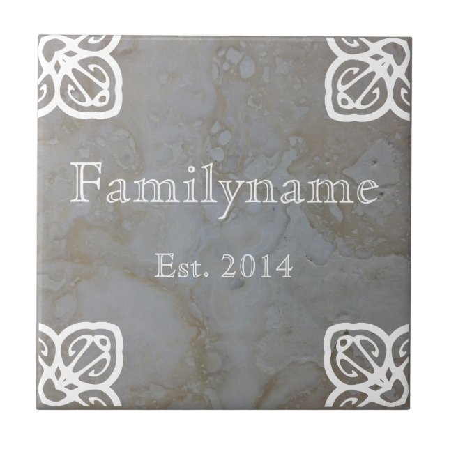 Family Name - Spanish White on Travertine Tile (Front)