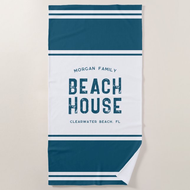 Family Name Summer Vacation Beach House Beach Towel (Front)