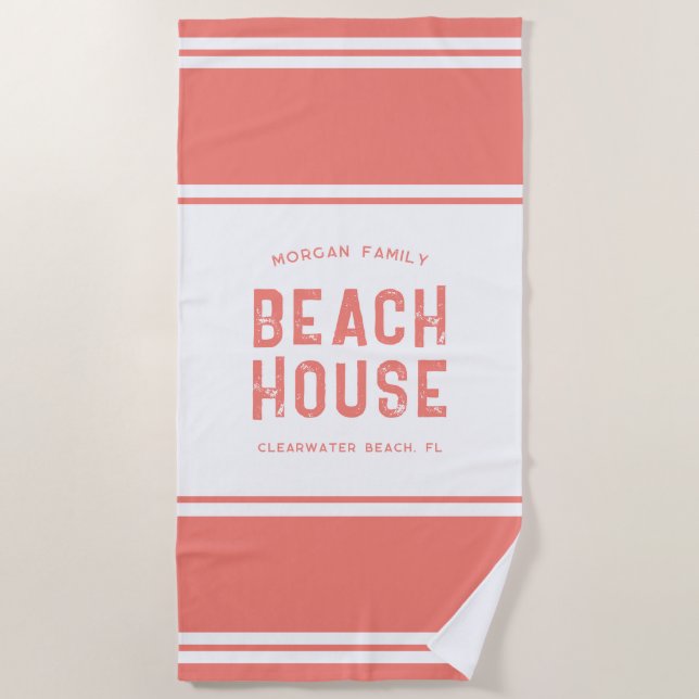 Family Name Summer Vacation Beach House Beach Towel (Front)