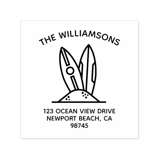 Family Name Surf Board Return Address Self-inking Stamp (Design)