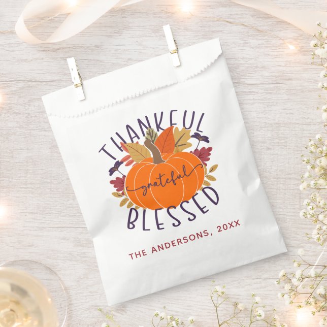 Family Name Thankful Grateful Blessed Thanksgiving Favour Bags (Clipped)