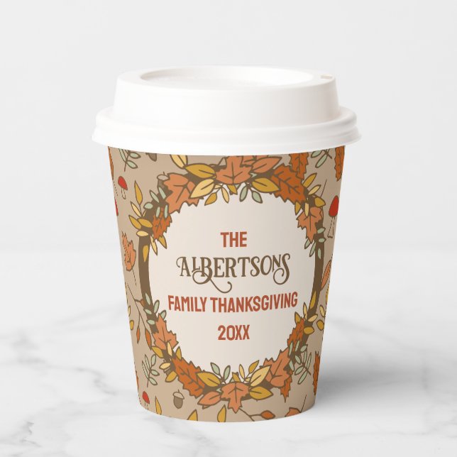 Family Name Thanksgiving Fall Leaves Paper Cups (Front)