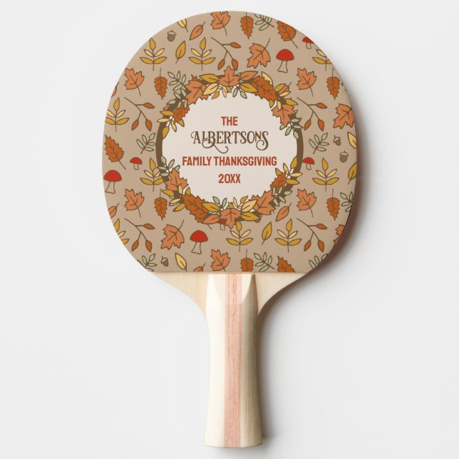 Family Name Thanksgiving Fall Leaves Ping Pong Paddle (Front)