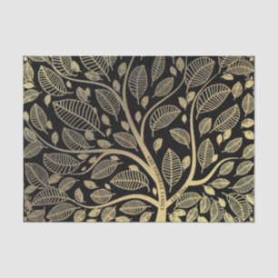 Family Name Tree Black Gold Leaves Decoupage Tissue Paper
