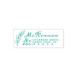 Family Name Vintage Script & Leaf Return Address Self-inking Stamp