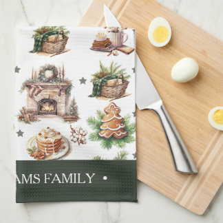 Family Name Watercolor Christmas Tea Towel
