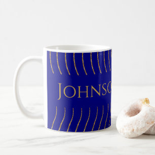 Family Name Wavy Lines Blue Gold Coffee Mug