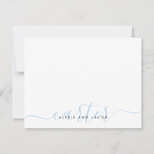 Family Name Wedding Couple Light Baby Blue Script Card (Front)