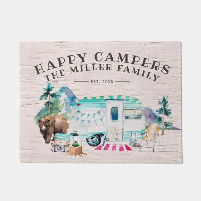 Family Name Welcome Mat | Happy Campers (Front)