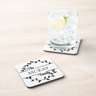 Family Name Whimsical Wreath Beverage Coaster