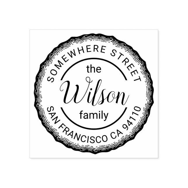 Family Name Wood Tree Ring Return Address Rubber Stamp (Imprint)