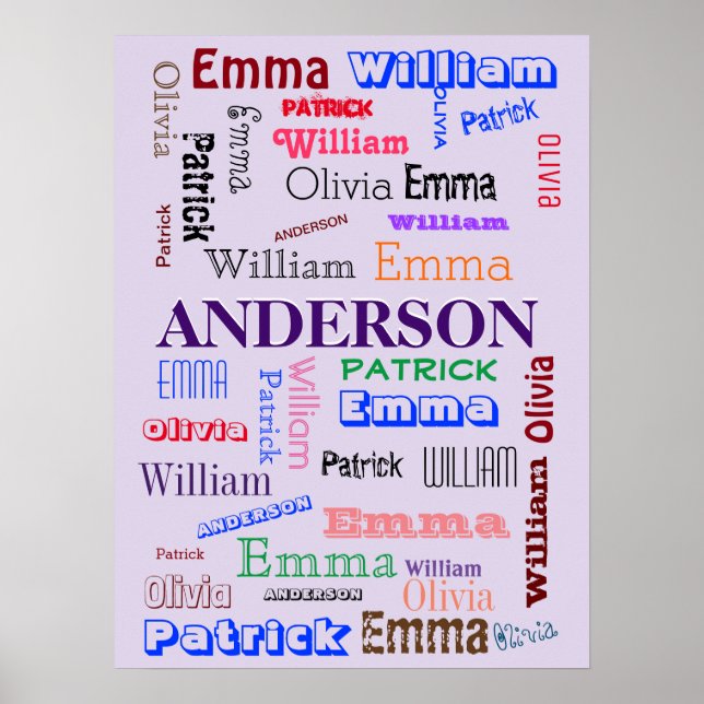 Family Name Word Cloud✨ Custom Dazzling Typography Poster (Front)