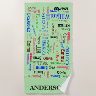 Family Name 🃏  Word Collage Beach Towel