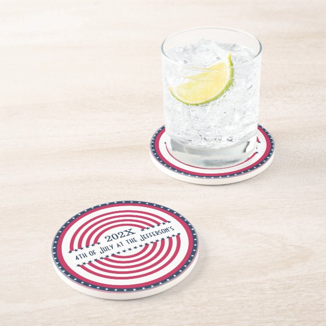 Family Name Year 4th of July Stars Stripes Coaster (Side)
