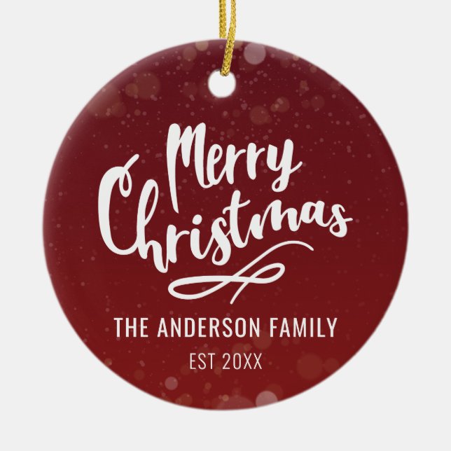 Family Name Year Modern Personalised Christmas Ceramic Tree Decoration (Front)