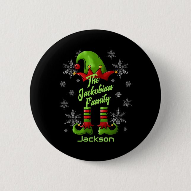 Family Name Year Reunion Matching Christmas Elf T  6 Cm Round Badge (Front)