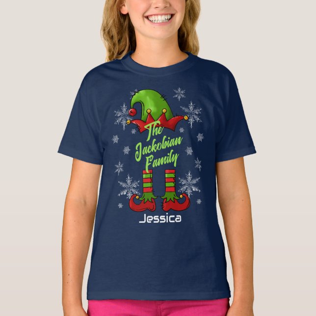 Family Name Year Reunion White Name Christmas Elf T-Shirt (Front)