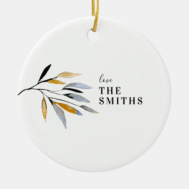 Family Name Year Simple Christmas Ceramic Tree Decoration (Front)