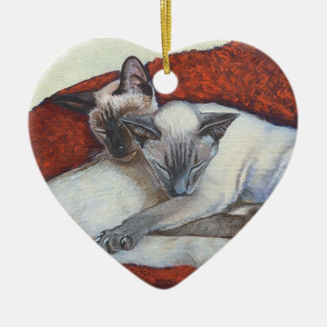 Family Nap Siamese Cat Painting Art Ceramic Tree Decoration (Front)