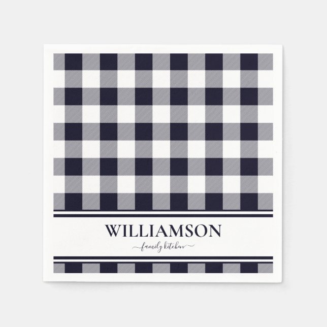 Family Navy Blue Plaid Napkin (Front)