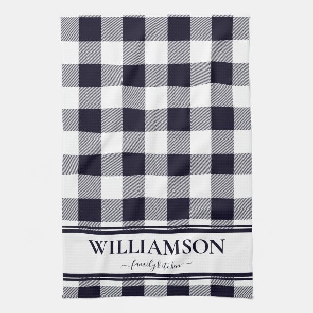 Family Navy Blue Plaid Tea Towel (Vertical)