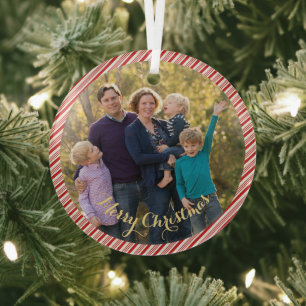 Family Newlywed Cute Candy Cane Photo Christmas Glass Tree Decoration