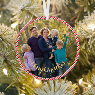 Family Newlywed First Candy Cane Photo Christmas Metal Tree Decoration