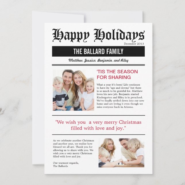 Family News Holiday Photo Cards (Front)