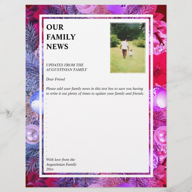 FAMILY NEWS Update | Christmas Wreath | Photo Custom Letterhead (Front)