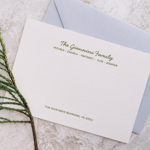FAMILY NOTECARDS Cursive Names Address MOSS GREEN