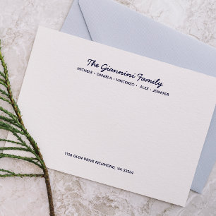 FAMILY NOTECARDS Cursive Names Address NAVY BLUE