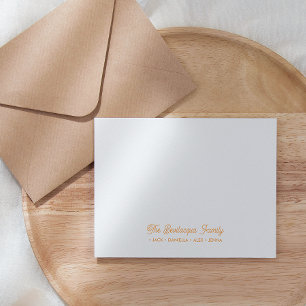 FAMILY NOTECARDS Stationery Cursive Names Orange