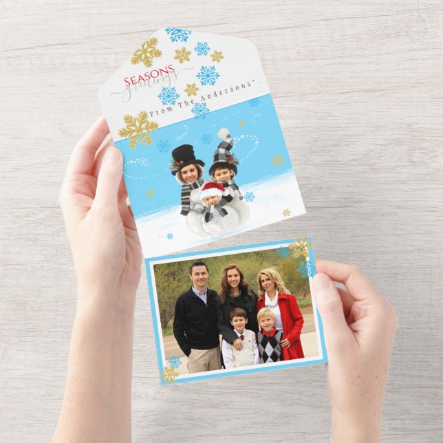 Family of 3 add your face to a snowman Xmas card (Tearaway)