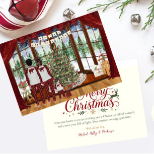 Family of 3 Baby Cabin Christmas Morning Holiday Card