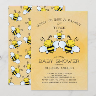 Family of 3 Bee Baby Shower Invitation