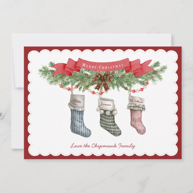 Family of 3 | Christmas Stocking Flat Holiday Card (Front)