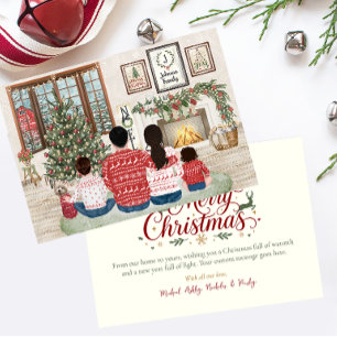 Family of 4 Baby Boy, Fireside Family Christmas Holiday Card