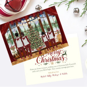 Family of 4 Boy & Girl, Cabin Christmas Morning Holiday Card